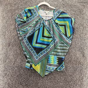 Studio Works medium blue multicolor short sleeve blouse